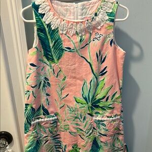 Lilly Pulitzer Pink and Green Dress with White Leaf Accents